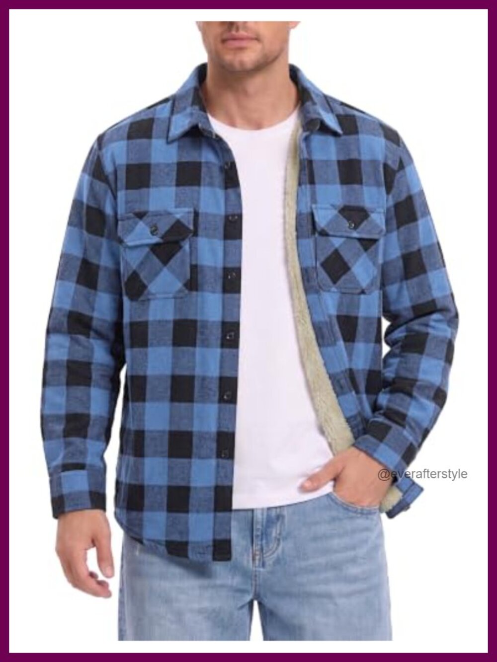 Sherpa Lined Flannel Shirt Jacket Long Sleeve Button Up Plaid Shacket